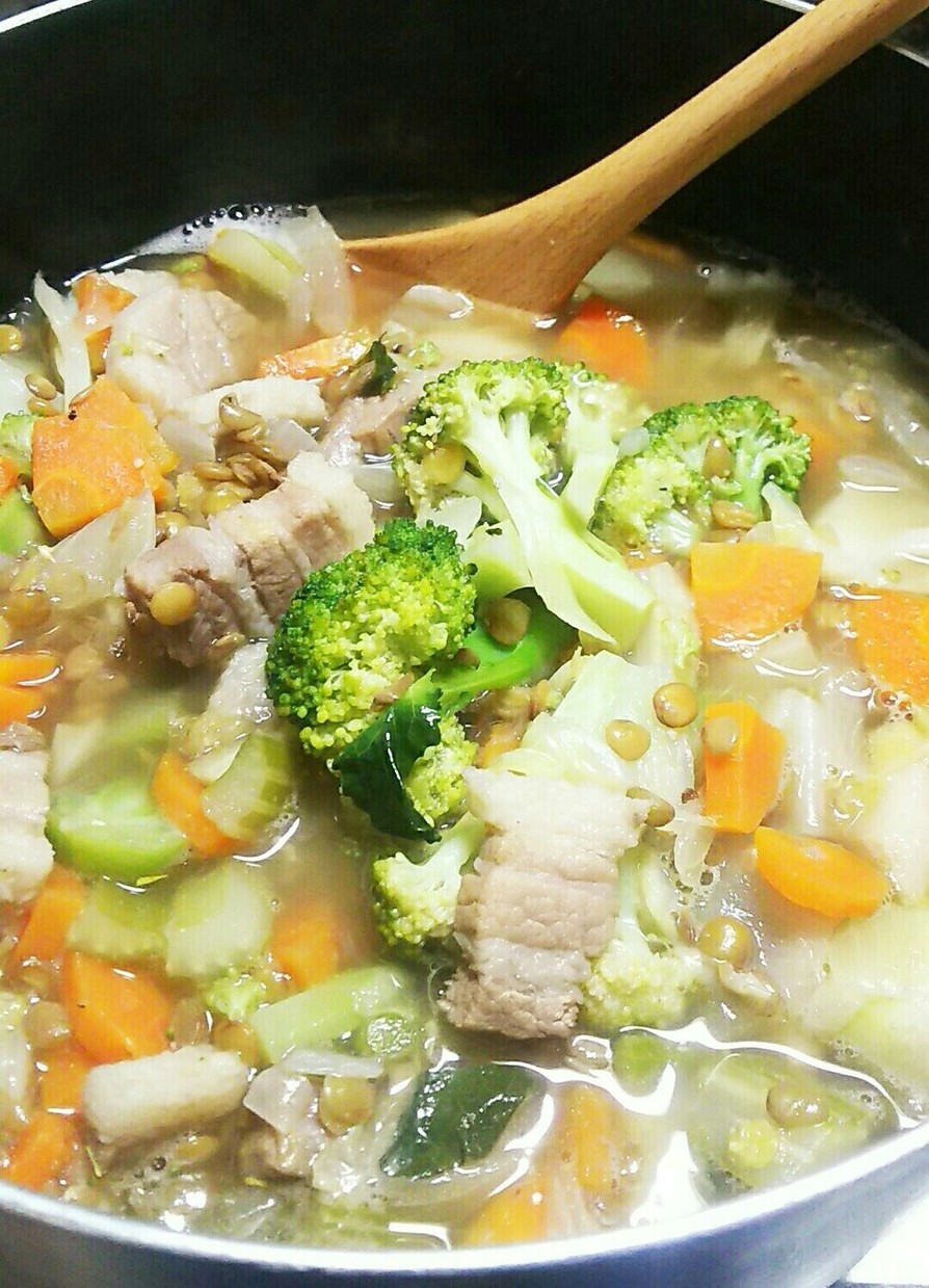 野菜たっぷり☆塩豚とレンズ豆入りスープの画像