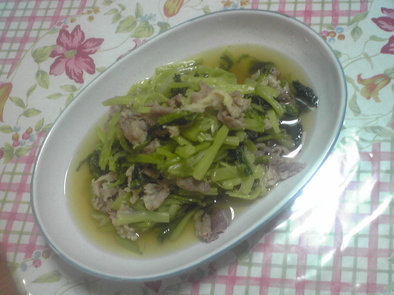 小松菜と豚肉の煮浸しの写真