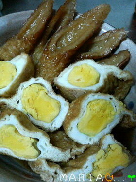 母の料理☆卵入り寿司揚げ&おまけにちくわ