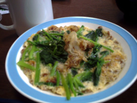 :*納豆とほうれん草のふんわり卵とじ*: