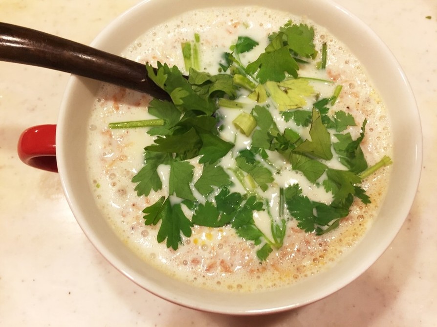 おから入りそぼろで、台湾風豆乳スープの画像