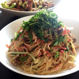 桜エビ香る☆しらたきdeポン酢焼きそば!