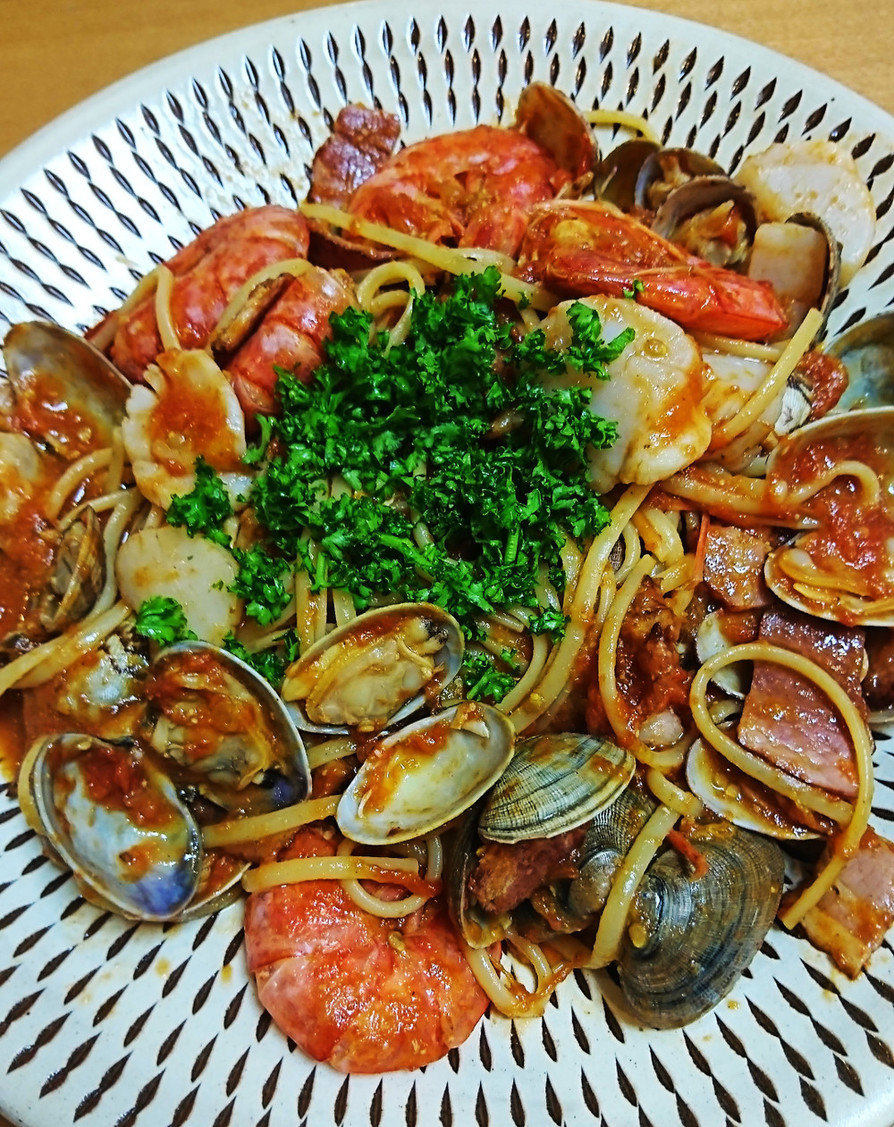 ★男鍋風★ペスカトーレ魚介のトマトパスタの画像