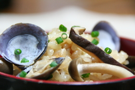 しじみときのこのポン酢炊き込みご飯