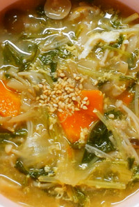 簡単♡水菜ときのこ 卵の味噌中華スープ！