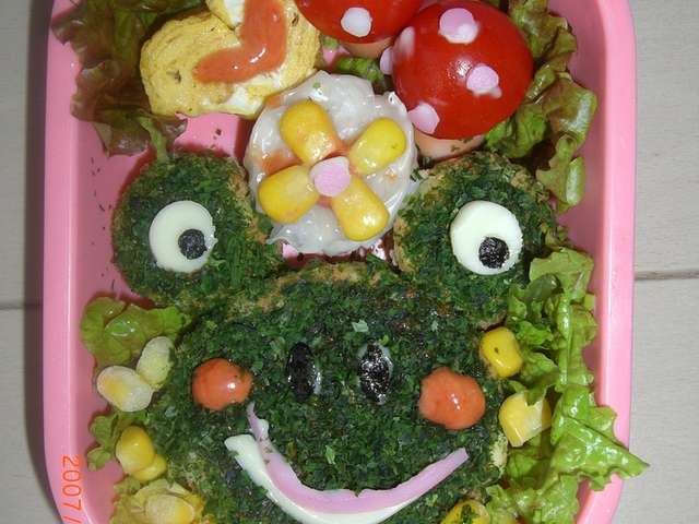 カエルさんでお好み焼き弁当 キャラ弁 レシピ 作り方 By ｎｅｔｕ