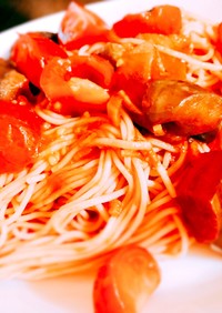 素麺リメイク☆茄子とトマトのパスタ