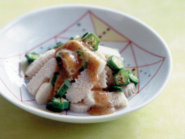 麩とオクラの辛子酢みそあえ