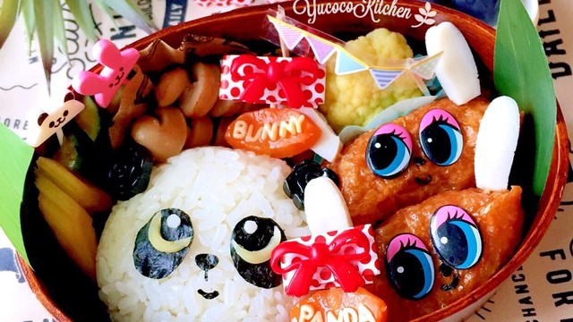 薔薇パンダおにぎりと稲荷うさぎ ６月弁当 レシピ 作り方 By Lunadrop クックパッド