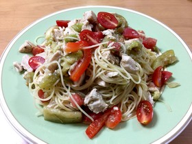 男飯 鶏むね肉と焼きなすの冷製パスタ