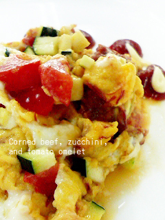 ズッキーニとトマトとコンビーフの炒り卵の画像