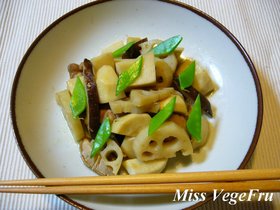 レンコンとサトイモの黒酢煮