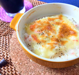 簡単ランチ☆カップスープでカニかまドリア