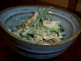 簡単(*^^)v春菊と小エビのマヨごま