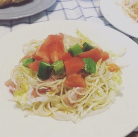 【簡単】生ハムとレタスの冷製パスタ