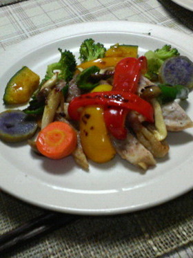 栄養満点☆豚肉のロースト温野菜添え