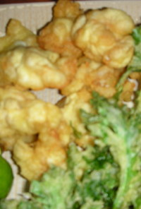 菊菜の天ぷらと白子の天ぷら