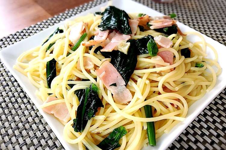 白だしで ほうれん草とベーコン和風パスタ レシピ 作り方 By まみすけ 6 クックパッド 簡単おいしいみんなのレシピが352万品