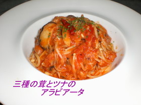 三種のきのことツナのアラビアータ