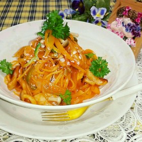 水漬けパスタを野菜ジュースで美味しく