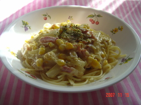 コーンクリームパスタ