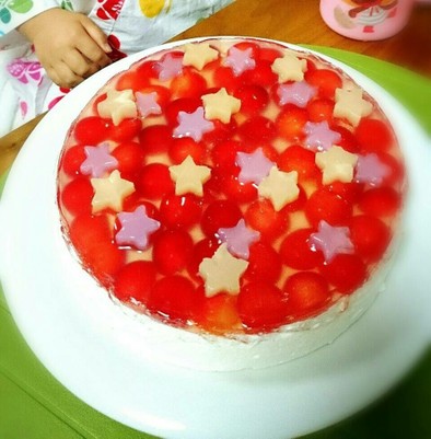 七夕デザートさくらんぼのヨーグルトケーキの写真