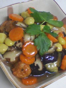 揚げ茄子と肉団子の野菜あんかけ