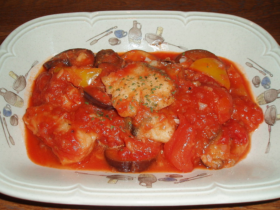 こんがり白身魚のトマト煮の画像