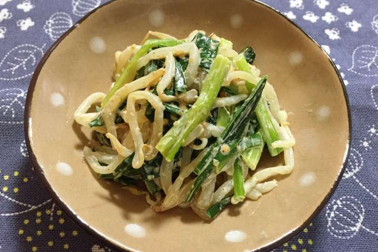 レンジで簡単 もやしとニラの胡麻マヨ和え レシピ 作り方 By ゆきプー クックパッド 簡単おいしいみんなのレシピが354万品