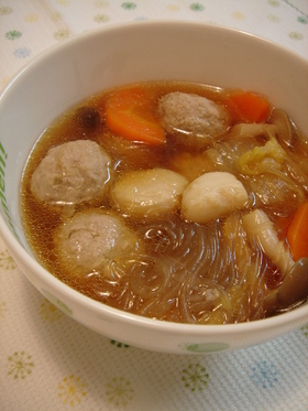 にんにくほくほく♥肉団子と春雨のスープ
