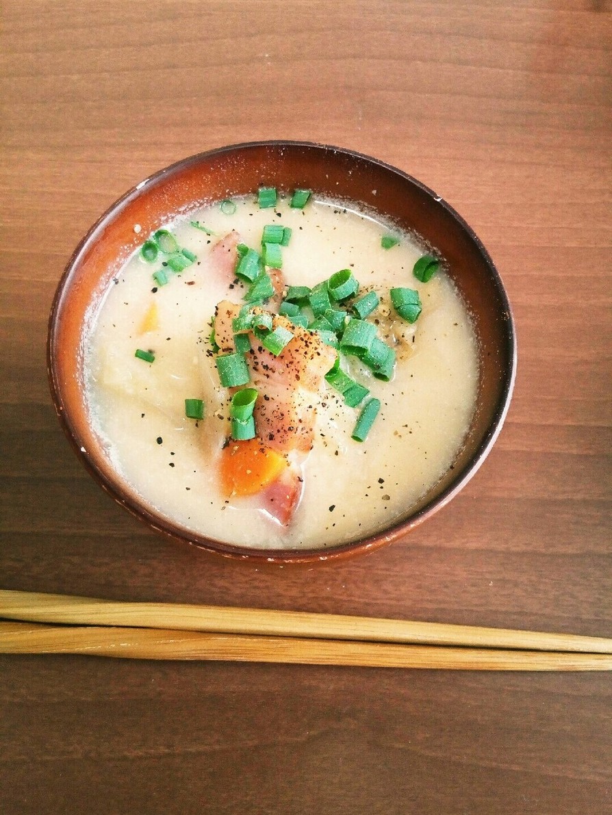 朝食に♡野菜とベーコンの豆乳味噌スープの画像