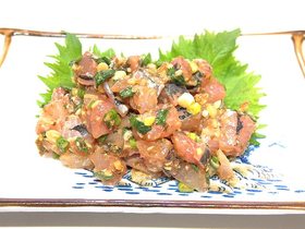 大葉にんにく醤油の大葉で!鯵のたたき