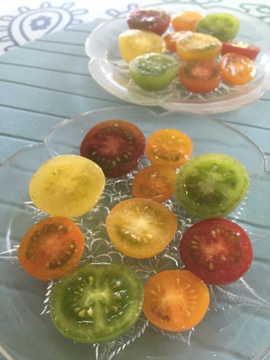 プチトマトのカラフル水玉サラダの写真