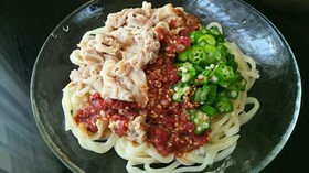 梅だれ☆豚しゃぶとオクラの冷やしうどん