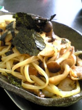 大葉にんにく醤油で☆豚バラキノコのパスタ