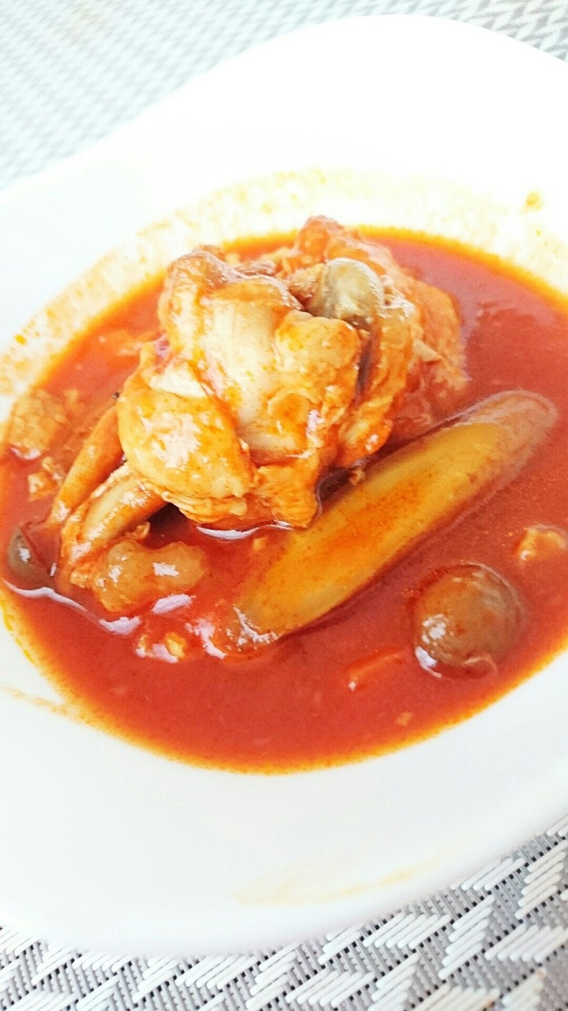 圧力鍋で鶏肉とごぼうのトマトジュース煮の画像