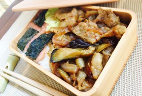 ナスともち豚の生姜焼き♡10分弁当