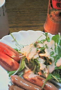 水菜と大根のサラダを明太子ドレッシングで