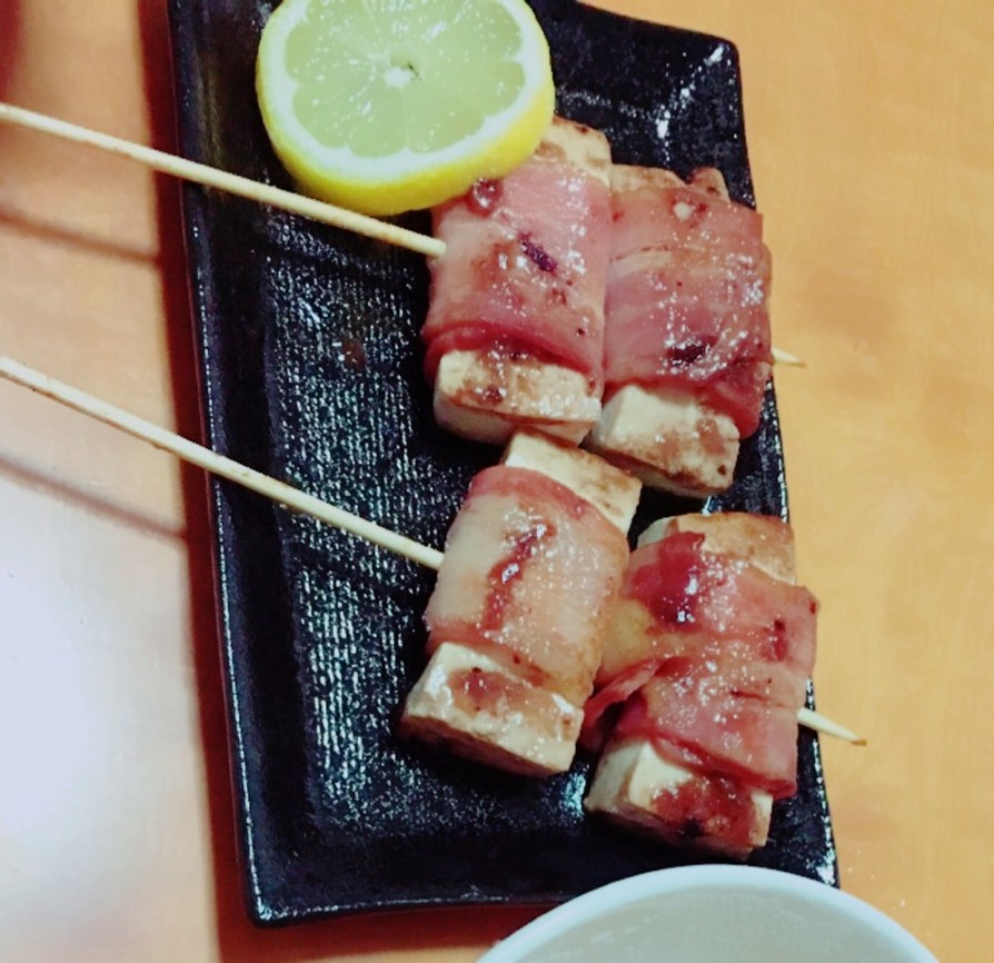 簡単にんにく醤油の豆腐ベーコン串♡の画像