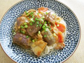 ナスとトマトの肉味噌素麺