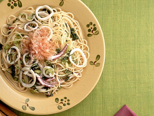 いかと野沢菜のスパゲティ