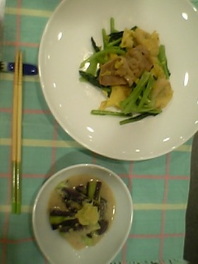 小松菜と麩のチャンプルー