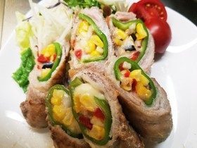 ピーマンin夏野菜&チーズの肉巻き