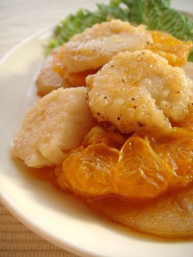 ホタテソテーのみかんソース添え