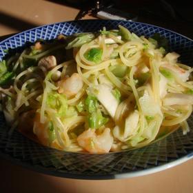 キャベツとエビのあっさりパスタ♪