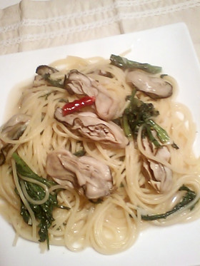 極旨パスタ~牡蠣と春菊を味わう