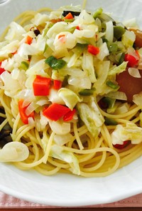 野菜たっぷり帆立と牡蠣のペペロンチーノ