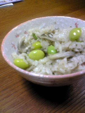 銀杏と枝豆ときのこのおこわ