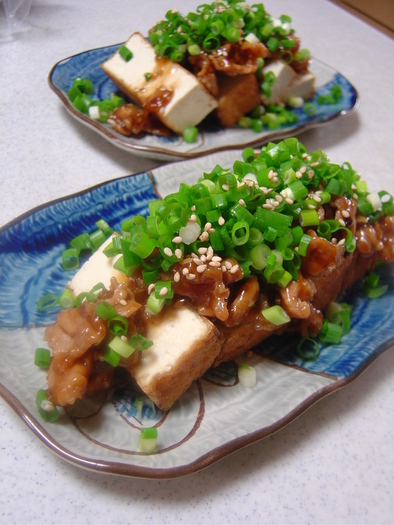 ☆　カリカリ厚揚げの豚肉味噌炒めのせの写真