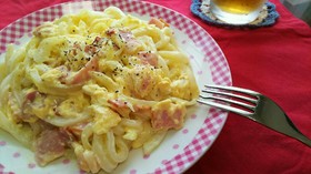 レンジで簡単☆カルボナーラ風うどん